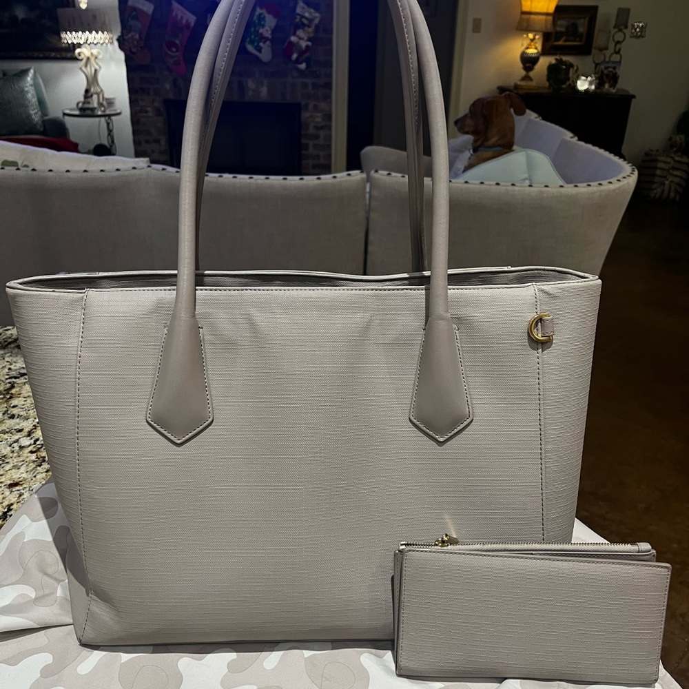 Dagne Dover Legend Tote with free matching slim wallet, dust bags included.